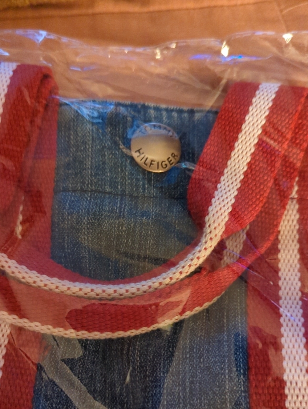 Tommy Hilfiger Red & White Striped Webbing Tote Strap